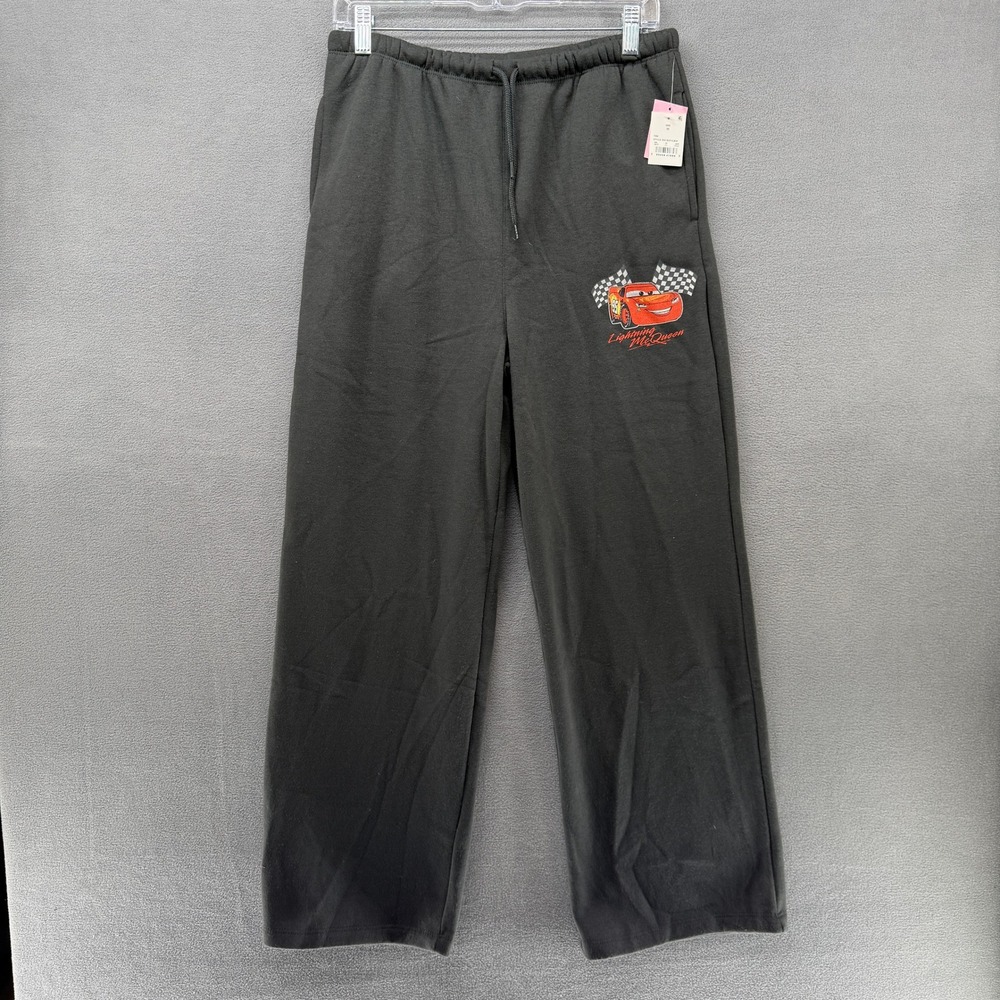 Disney Pixar Lightning McQueen Graphic Sweatpants Black Wide Leg Mens Medium NEW